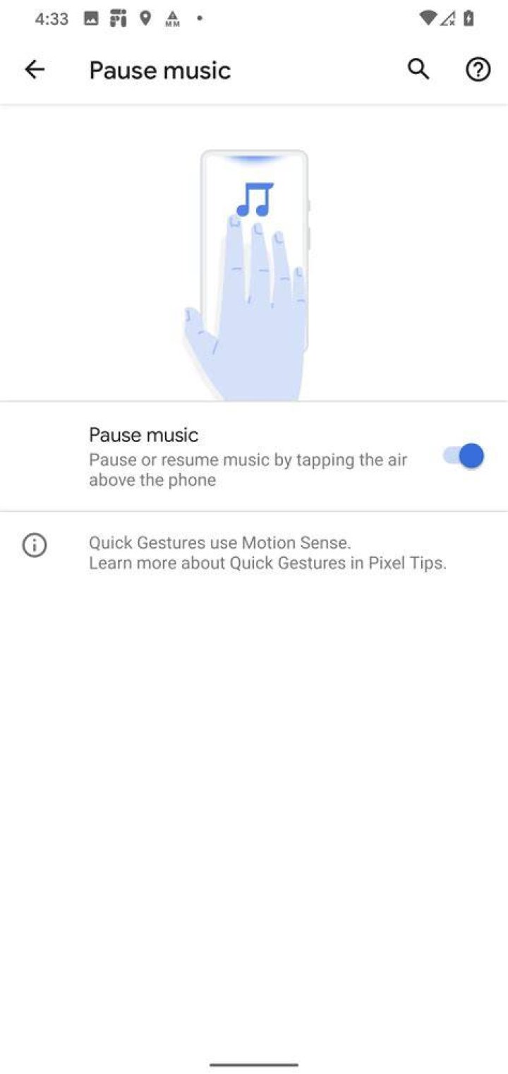 Android 11 Motion Sense pause music gesture