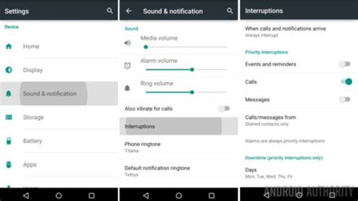 Android Lollipop Priority Interruptions settings