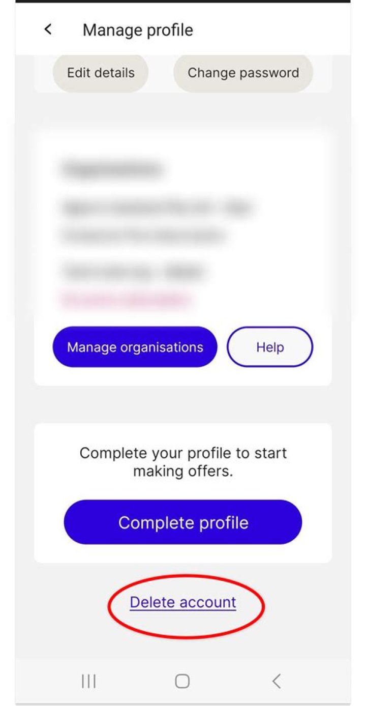 delete account button location