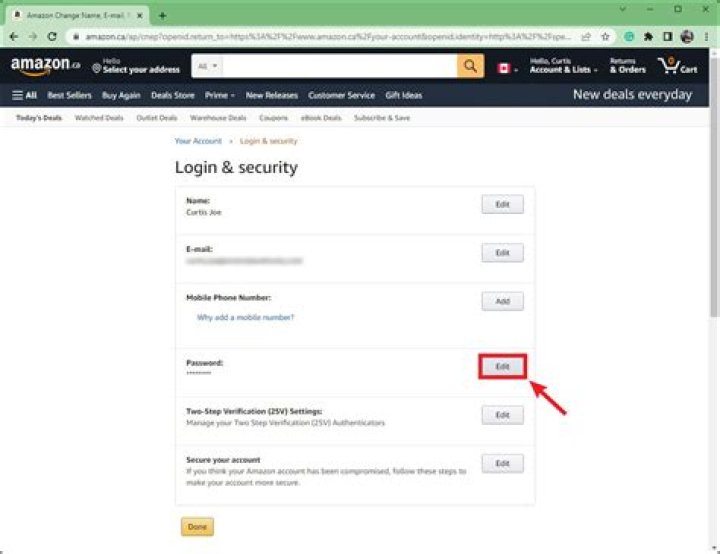 edit password amazon