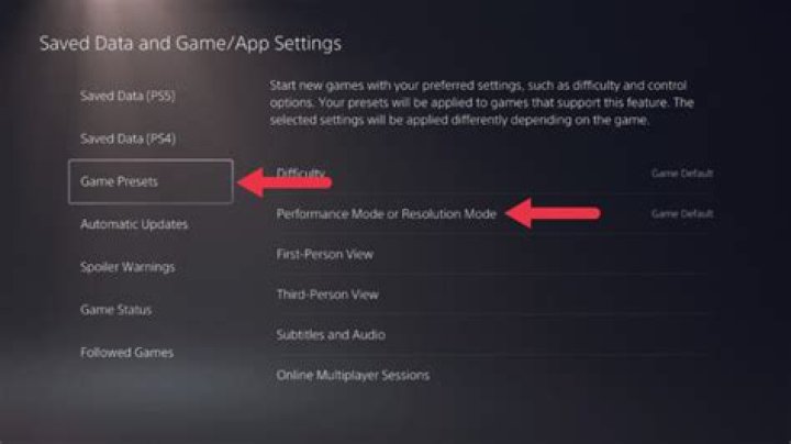 game presets settings ps5 game presets settings ps5