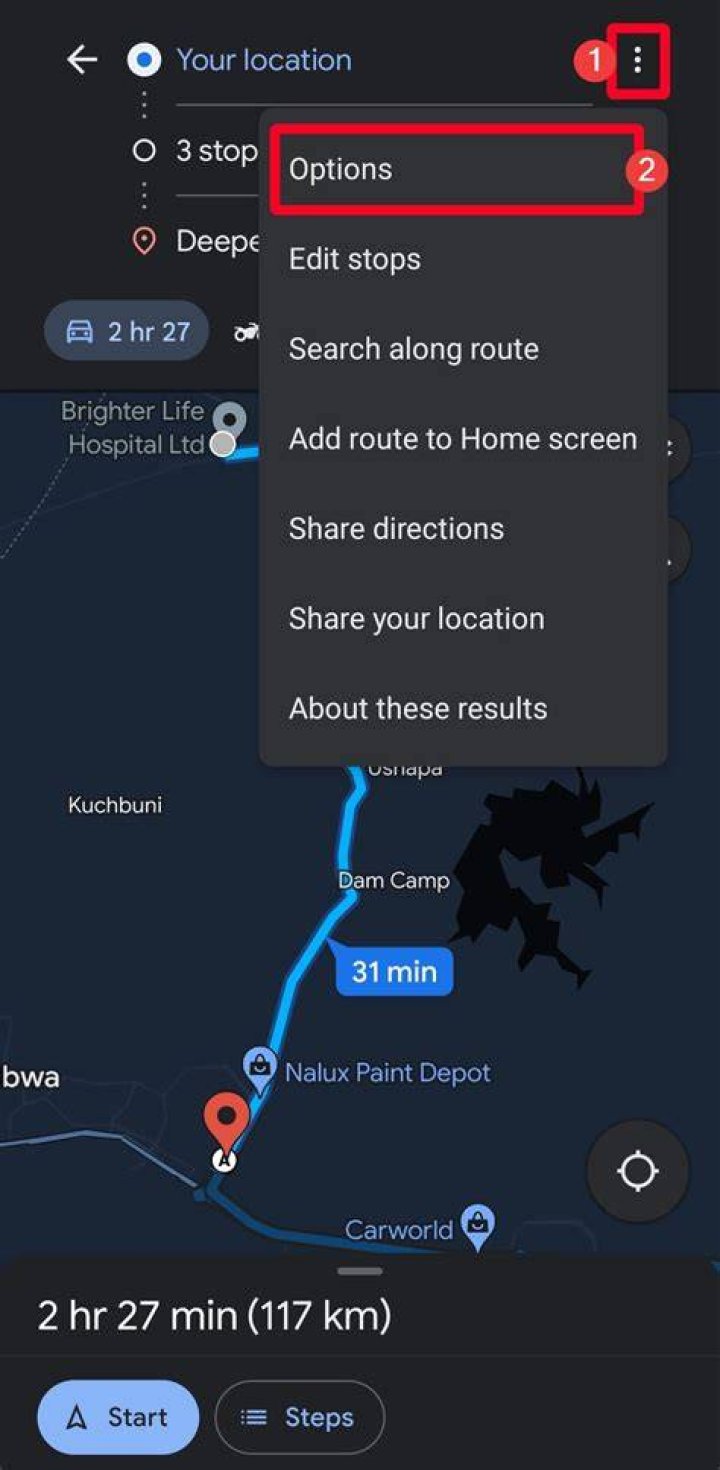 Maps Route Options
