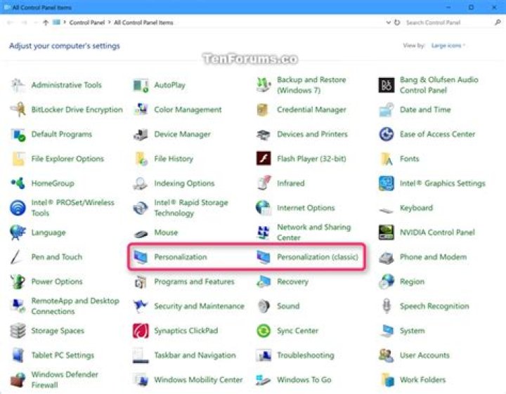 Windows 10 Control Panel Personalization