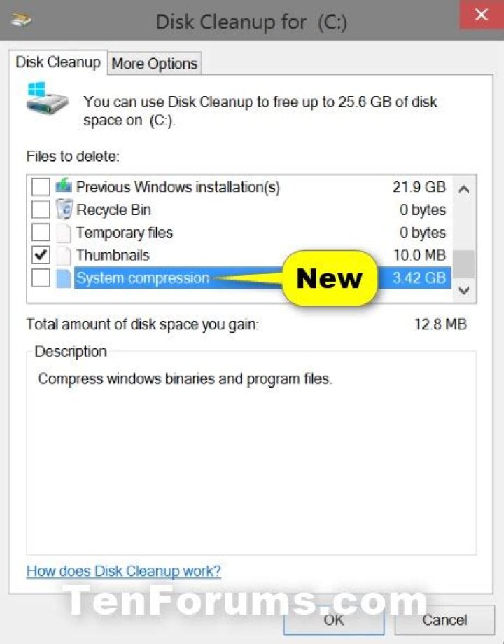 Windows 10 Disk Cleanup options