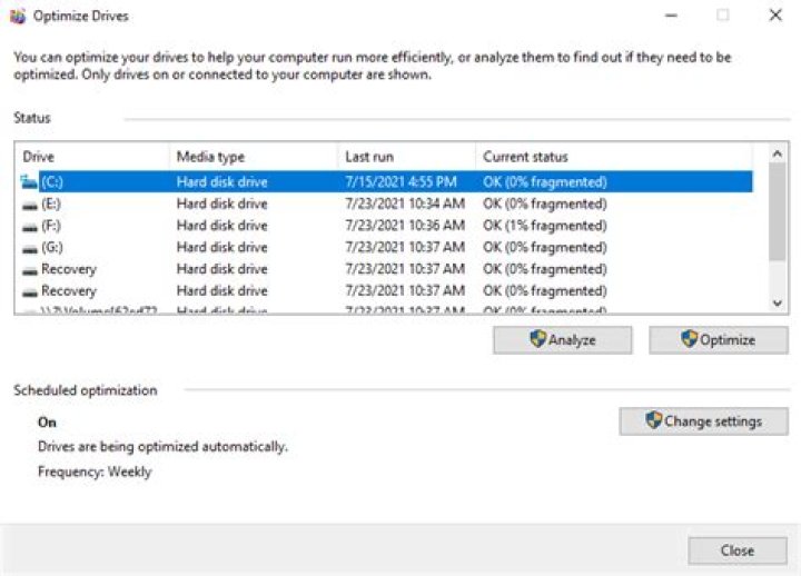 Windows 10 optimize drive